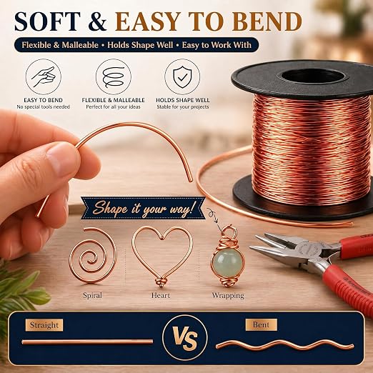 Therwen 100ft 24 Gauge Copper Wire for Gardening, Electroculture, Bonsai, Jewelry Making Beading DIY Craft Pure Bare Copper Wire Spool