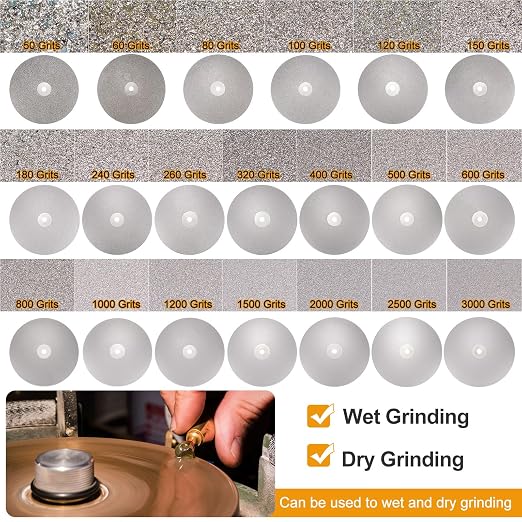 HARFINGTON Diamond Flat Lap Disc Set 6" x 1/2" Arbor 50/60/80/100/120/240/260/320/400/600/1000/1200/1500/2000/2500/3000 Grit Abrasive Wheel Lapping for Grinding Ceramics, Glass, Stones