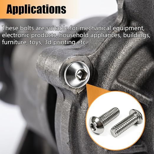 50Pcs 1/4-20 x 3/4" Button Head Socket Cap Screws, 304 Stainless Steel Bolts with Flat Washers and Hex Wrench, Fully Thread (25Set)