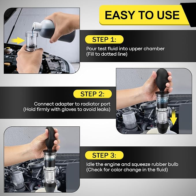 Enhon Head Gasket Tester Combustion Leak Test Kit with 8.5oz Testing Fluid and Universal Radiator Adapter, Dual-Chamber Tester Kit for Head Gasket, Gas/Diesel Engine, Car Truck Combustion Leak Check