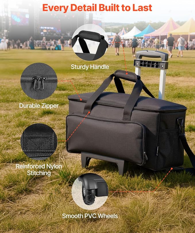 VEVOR Rolling DJ Cable Bag, 1680D, Padded File Gig Bag with Wheels, 6 Detachable Divider, Travel Storage Music Gear Case, for Professional DJ Gear, Musical Instrument and Accessories, Sound Equipment