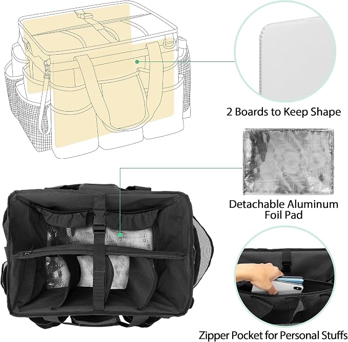 LoDrid Rolling Cleaning Bag with Detachable Trolley, Portable Cleaning Cart on Wheels for Supplies, Professional Caddy with Shoulder Strap for Housekeepers, Black (Patent Design)