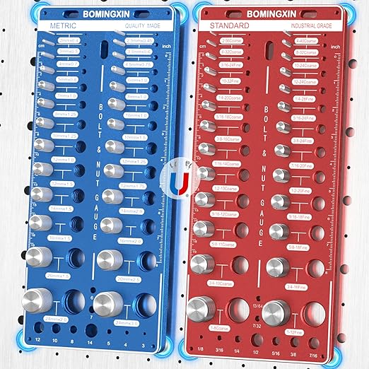 Upgrade Thread Checker, 70 Nut and Bolt Thread Checker with Magnetic Base & Wall-Mountable, Bolt Size Finder with 26 Standard & 26Metric & 18 Drill Bit Gauge, Bolt and Nut ldentifier Gauge
