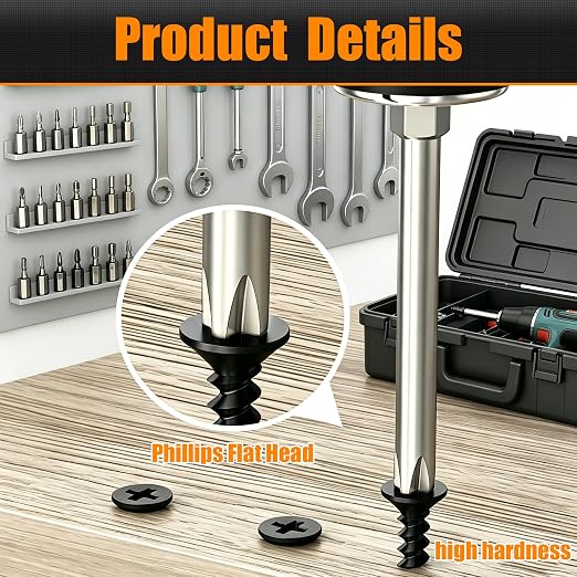 Dianrui 1020 PCS High Hardness Wood Screws Assortment Kit, #6#8 Drywall Screws, Assorted Black Wood Screws, Phillips Flat Head Screw Set-13 Sizes (5/8",3/4",1",1-1/4",1-1/2",2",2-3/4")