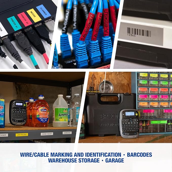 LABELWORKS Epson LW-PX300 Industrial Label Maker & 209BCPX Genuine PET (Polyester) Tape Cartridge - Black on Clear Label Maker Tape - 3/8" (9MM) Wide, 30'