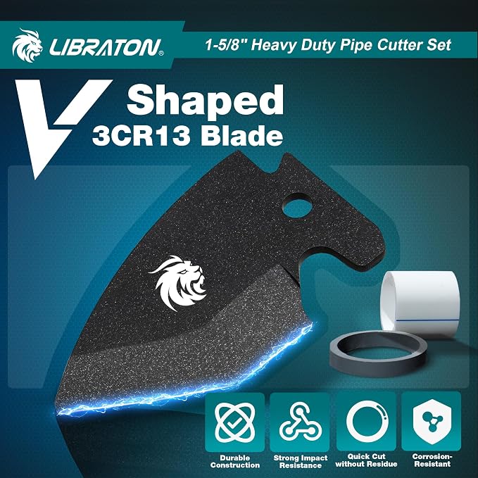 Libraton PVC Pipe Cutter, Up to 1-5/8", Ratchet Pipe Cutter Tool for PEX, PVC, PPR Plastic Hoses Plumbing, Heavy-Duty Pipe Cutter with Deburring Tool Replacement Blade, 2 Adjustable Cutting Ranges