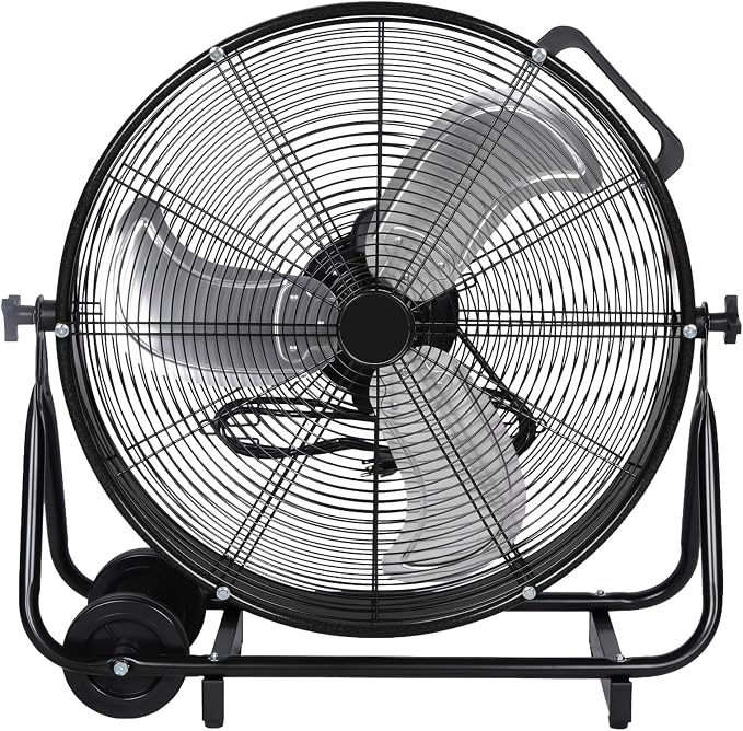 BILT HARD 24" 8100 CFM High Velocity Drum Fan, 3 Speeds Heavy Duty Tilt Metal Floor Shop Fan, Commercial Industrial Use for Garage, Factory, Warehouse, Black