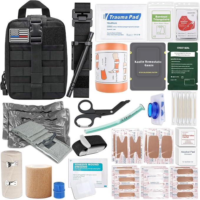 IFAK Trauma Kit with Tourniquet, Israeli Bandage, Splint, Tactical First Aid Kit for Car, Camping, Hiking and Travel with Molle Bag (78 Pack)