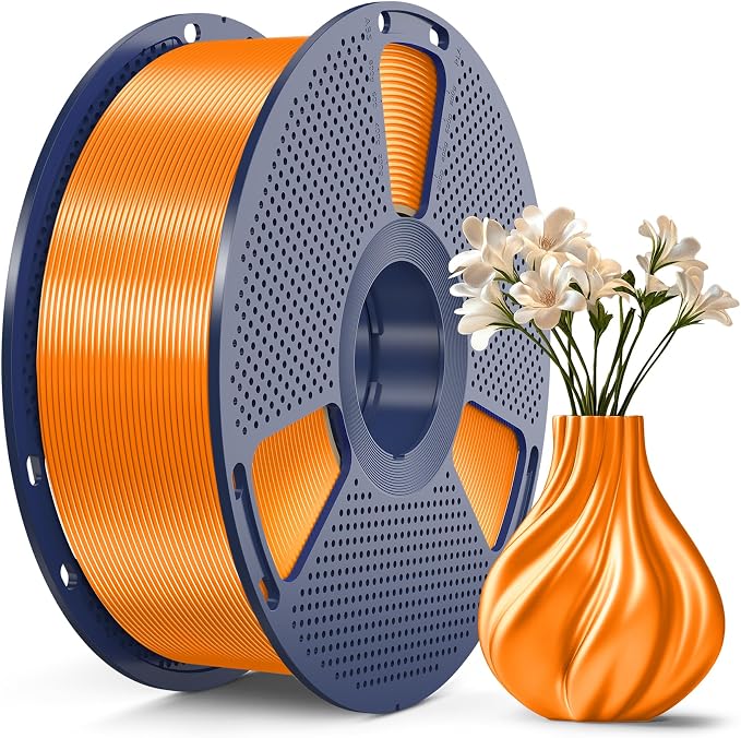 SUNLU 3D Printer Silk Filament,Shiny Silk PLA Filament 1.75mm, Smooth Silky Surface, Great Easy to Print for 3D Printers, Dimensional Accuracy +/- 0.02mm, Silk Orange 1KG