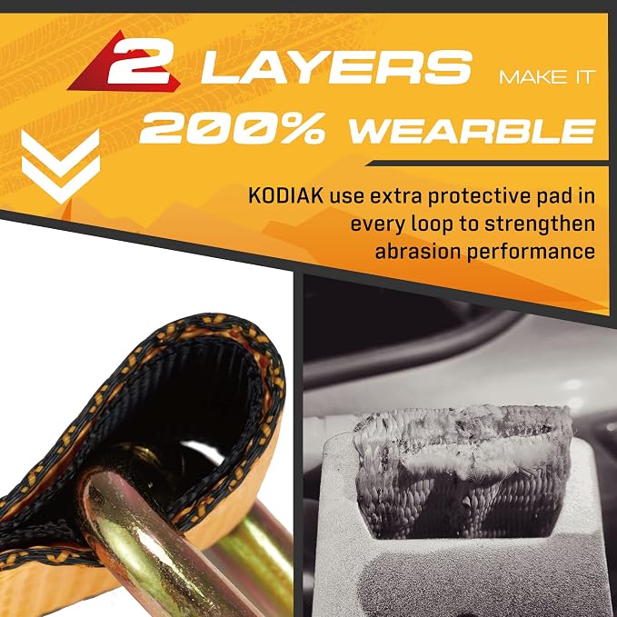 4 Pack Heavy Duty 2" x 27' Ratchet Tie Down Straps with Flat Hooks - 10,000 LBS Break Strength for Truck & Trailer Cargo Control KODIAK STRAPS