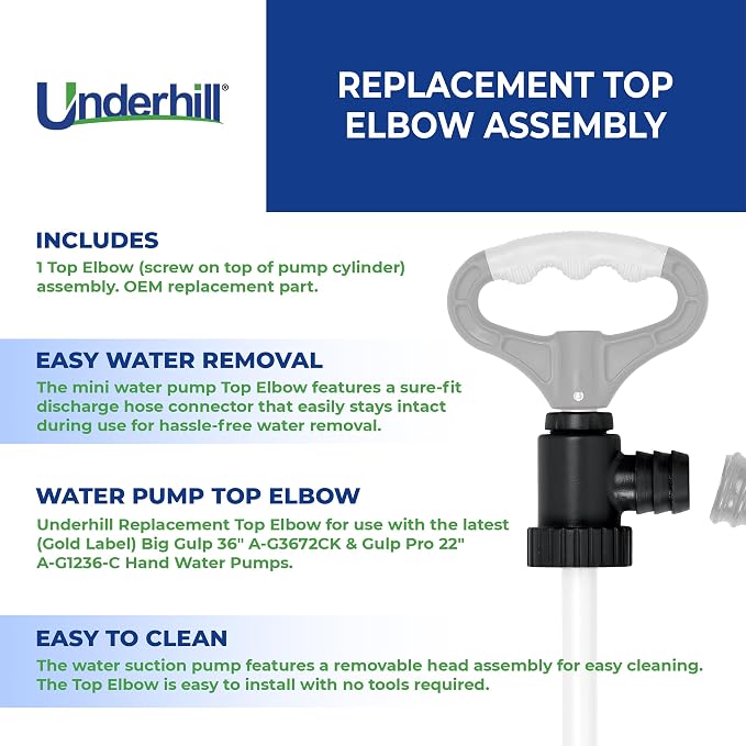Underhill Top Elbow for Water Pump Big Gulp Pro 36 Inch and Gulp Pro 22 Inch Pumps, Replacement Parts, Repair, A-GRPTE