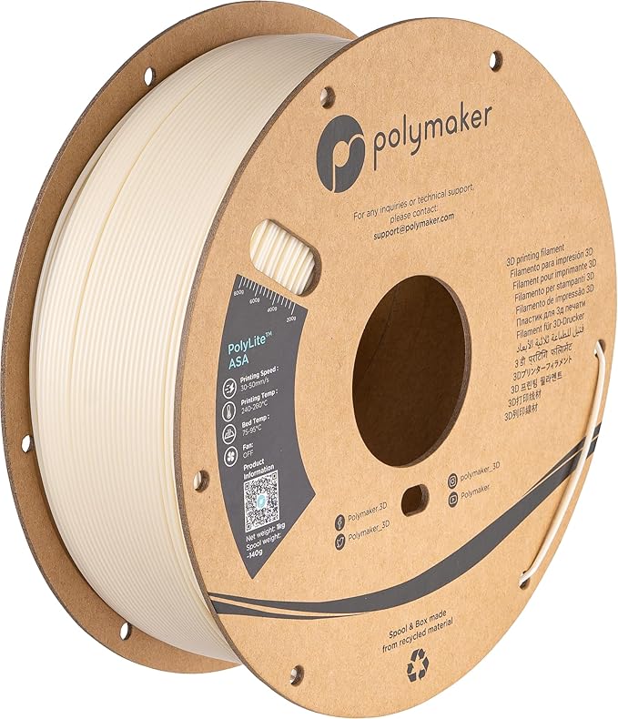 Polymaker ASA Filament 1.75mm Natural, 1kg ASA 3D Printing Filament, Heat & Weather Resistant - ASA 3D Printer Filament Perfect for Printing Outdoor Functional Parts