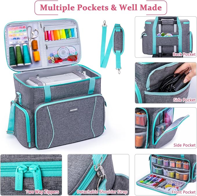 AMOIGEE Sewing Machine Case – Heavy Duty Sewing Machine Bag with Thick Padded Bottom, Sewing Tote Fits Most Standard Machines Compatible with Singer, Brother, Janome