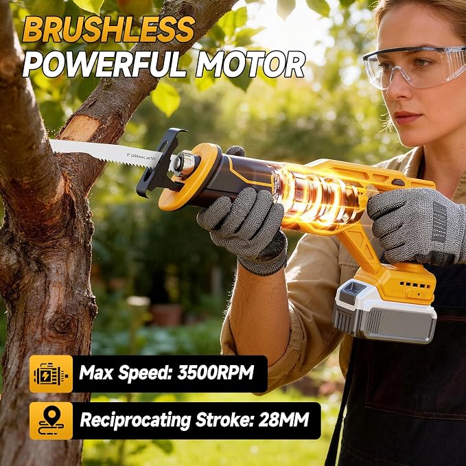 Cordless Reciprocating Saw Compatible with Dewalt 20V Max Battery, Brushless Sawzall Electric Recip Saw with 8 Blades, 0-3500 RPM Speed, for Wood/Metal/PVC Cutting, No Battery