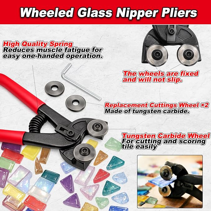 Glass Cutters Tools 24pcs Stained Glass Kit, with Wheeled Glass Nippers,Running Pliers,Breaker Grozer Pliers, Glass Cutter Head 2-20mm, Stained Glass Supplies for Mosaic,Glass,Tile Cutter