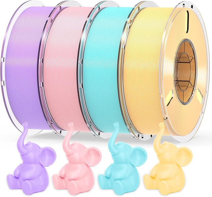 RAMBERY PLA+ 3D Printer Filament, 4KG PLA Filament Bundle, 4 Colors | Toughness Upgraded, Taro Purple/Cherry Pink/Sky Blue/Creamy Yellow, 1KG X 4 Spools, Fit Most FDM Printers