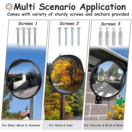 Driveway Mirror 𝟭𝟴" 𝗦𝗲𝗰𝘂𝗿𝗶𝘁𝘆 𝗠𝗶𝗿𝗿𝗼𝗿𝘀 𝗢𝘂𝘁𝗱𝗼𝗼𝗿, Blind Spot Convex Mirror with Adjustable Fixing Bracket, Wide Angle Clear View for Garage Home Parking Factory Office
