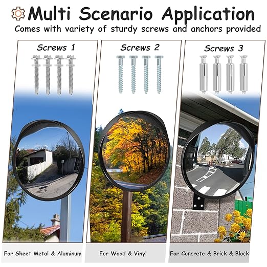 Convex Safety Mirror 𝟮𝟰" 𝗔𝗿𝗰𝘆𝗹𝗶𝗰 𝗗𝗿𝗶𝘃𝗲𝘄𝗮𝘆 𝗠𝗶𝗿𝗿𝗼𝗿, Outdoor Security Mirror Extends View with Adjustable for Bracket, Warehouse, Parking, Garage, Office, Home, Factory
