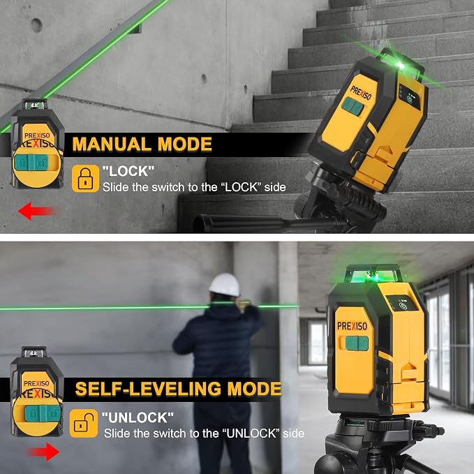 PREXISO 360° Laser Level with Tripod, 100Ft Cross Line Leveler- Green Horizontal Line Laser Level Self Leveling for Construction, Floor Tile Renovation with Target Plate, Green Glasses, 4 AA Batteries