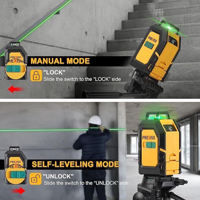 PREXISO 360° Laser Level with Tripod, 100Ft Self Leveling Cross Line Laser- Green Horizontal Line for Construction, Floor Tile, Renovation with Target Plate, Green Glasses, Carry Bag, 4 AA Batteries