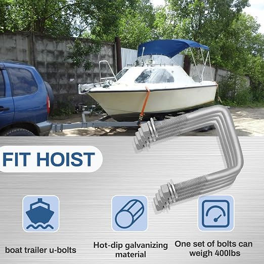 4 Pcs Hot Dipped Galvanized Square U-Bolts,1/2" D x 3 1/16" W x 4 5/16" L,3 inch Wide Boat Trailer U-Bolts with Washers and Nuts for Boat Trailer,Automobiles,Industrial,Heavy Duty U Bolt