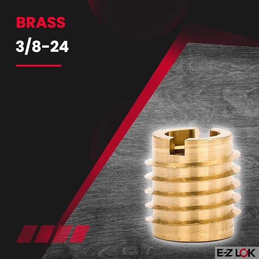 E-Z LOK Knife Threaded Insert for Hard-Wood, Brass Inserts 3/8-24 Internal Threads, 0.625" Length Pack of 10