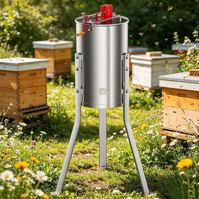 4 Frame Honey Extractor Spinner, Stainless Steel Manual Beekeeping Centrifuge