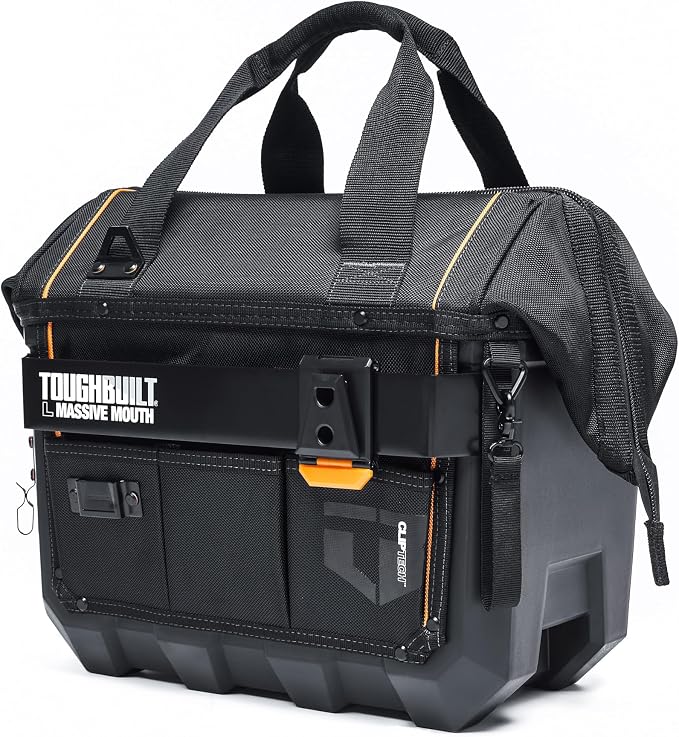 ToughBuilt ClipTech Series - Massive Mouth 16" Tool Bag, Heavy-Duty Wide-Opening Tool Bag with Hard Body Construction & Reinforced Handles for Jobsite Use (TB-CT-62-16A)