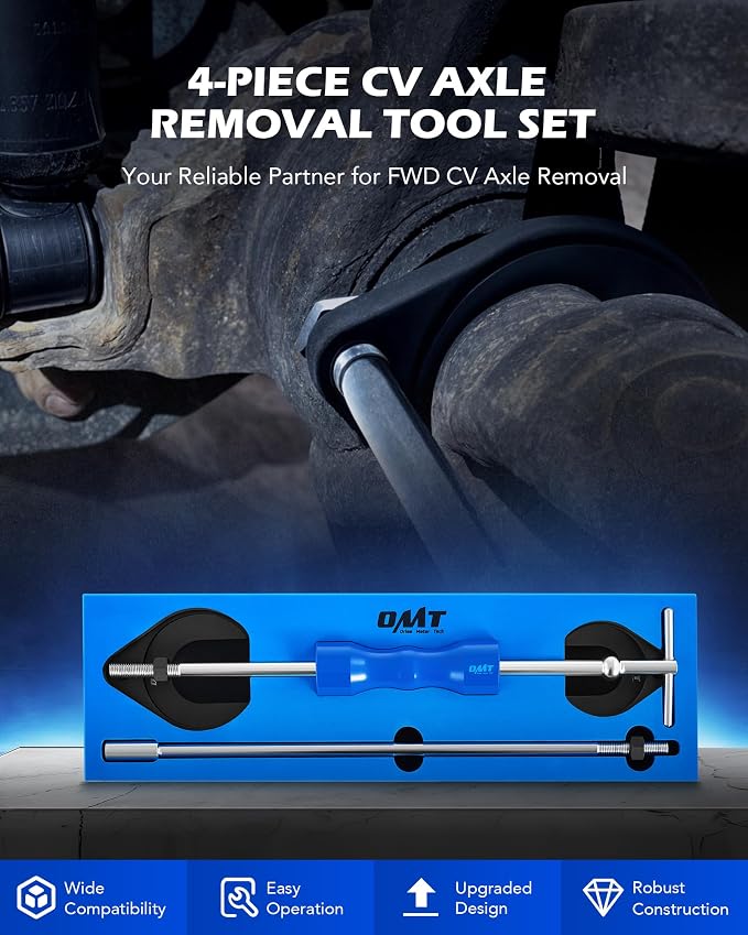Orion Motor Tech CV Axle Removal Tool, 4-Pc Axle Puller Set with Slide Hammer | Heavy-duty 4-pc set includes slide hammer, 50 & 64mm forks. Compatible with Ford Taurus, Mercury Sable, Lincoln Navigator