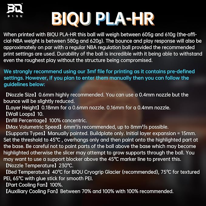 BIQU PLA-HR Flexible 3D Printer Filament Specifically for Printing Airless Basketballs, 1.75mm 1KG Spool (2.2lbs), Triple Color Filament for Most FDM 3D Printer, Blue-Orange-White