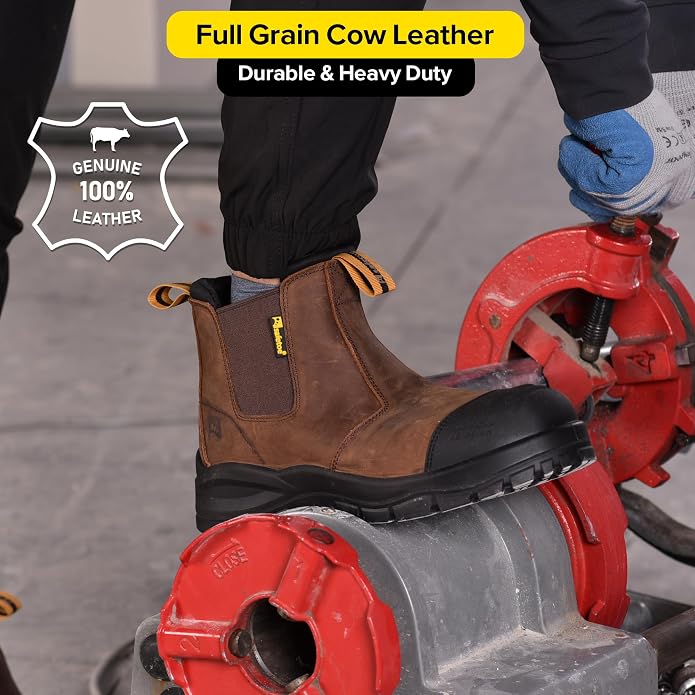 Steel Toe Work Boots for Men Cow Leather Slip on Safety Boot Ladder Grip Design