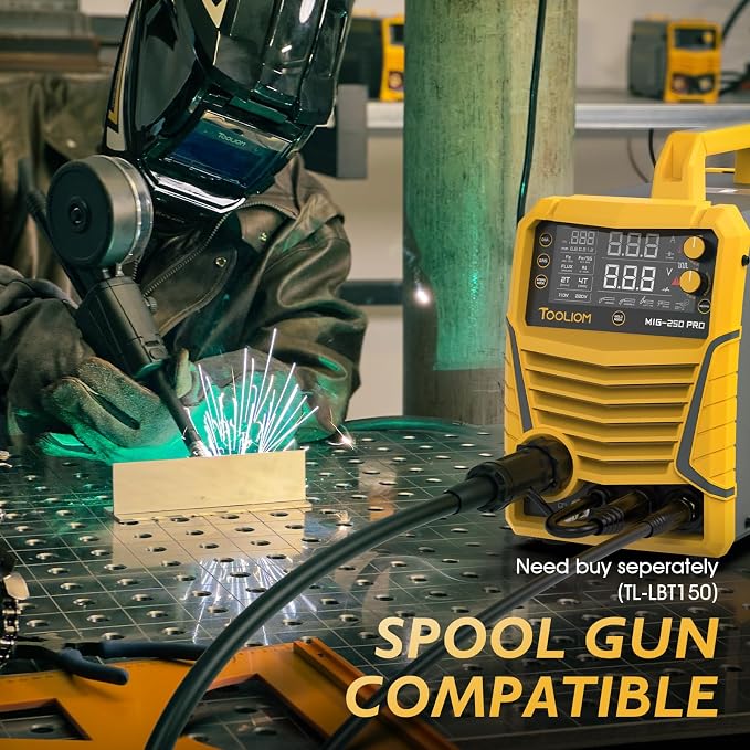 TOOLIOM Aluminum MIG Welder with Pulse 250A 110V/220V Dual Voltage 6 in 1 Multifunctional Welding Machine Pulsed MIG/Gas MIG/Flux Core/Spool Gun MIG/Lift TIG/Stick