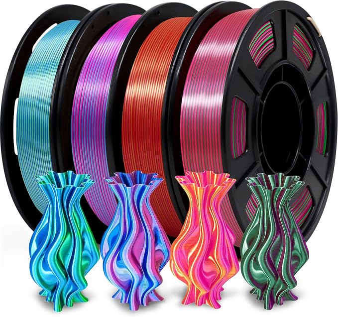 YOUSU Silk Dual Color PLA Filament 3D Filament Coextrusion PLA Multicolor PLA Filament 1.75mm (± 0.02 mm) Compatible with Most of 3D Printer, 250g*4 Color Pack