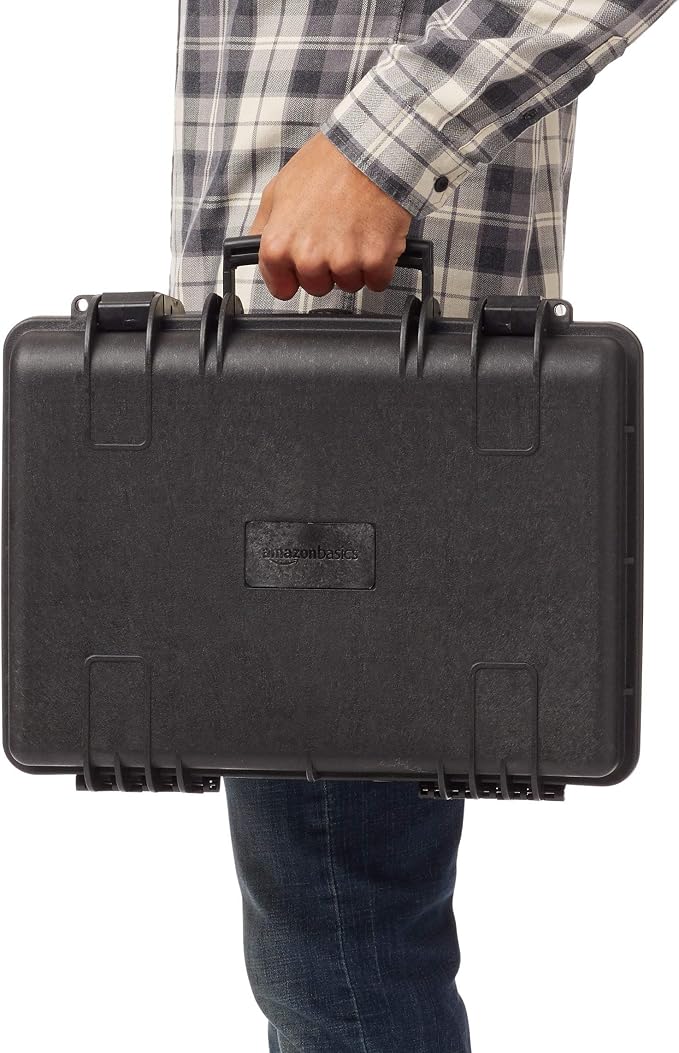 Amazon Basics Portable Hard Camera Case for DSLR Equipment, Customizable Fit, Protective Water Resistant, Medium, Black, 18"L x 14"W x 6"H