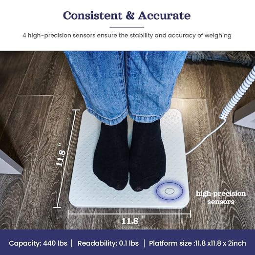 Professional Physician Scale, 440 lb Capacity for Medical & Wrestling | High-Precision Sensor, Easy-Read LCD Display, Hold & Tare Functions, lb/kg Switch, Stainless Steel Base