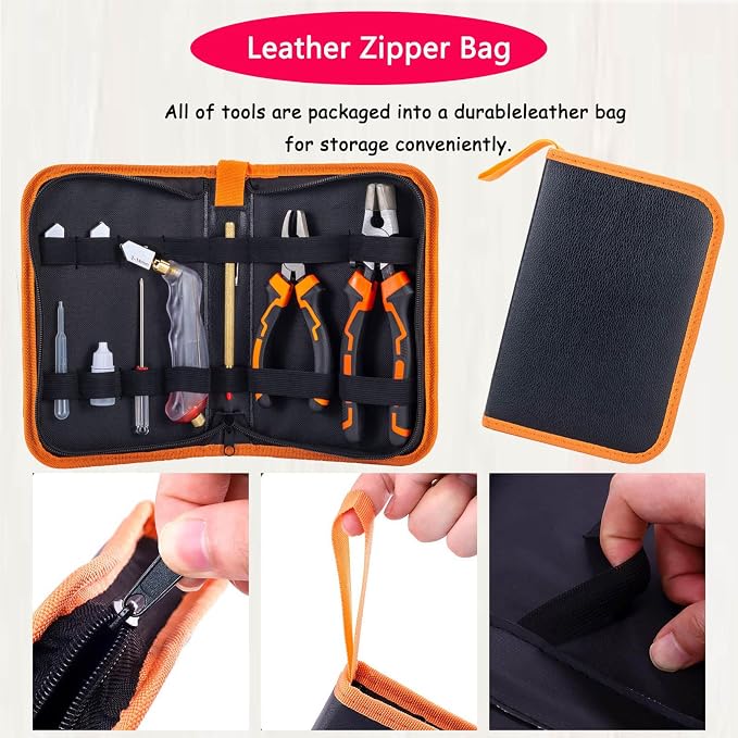 Glass Cutting Tool Kit with 8" Running Pliers with Curved Jaws, 6" Breaker Pliers, Glass Cutter 2-20mm, Replacement Blades, Screwdriver, Storage Bag for Stained Glass, Tiles, Mosaic