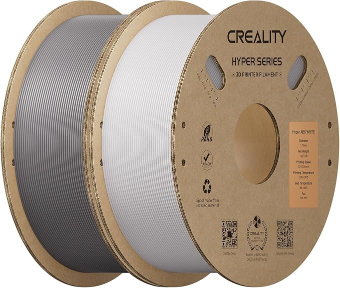 Creality Hyper ABS Filament 1.75mm 2KG, High-Temperature Resistant, High Impact Strength, Stable Printing Performance, +/- 0.05mm Accuracy(White&Grey)