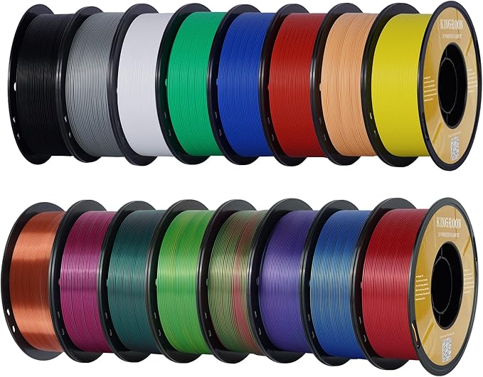 Kingroon PLA Filament, Multicolor Silk PLA Filament, Tri Color 3D Printer Filament, 1.75 mm, Dimensional Accuracy +/- 0.03 mm, 16kg Spool(35.2lbs) 16 Rolls, 16 Different Multicolor Filaments