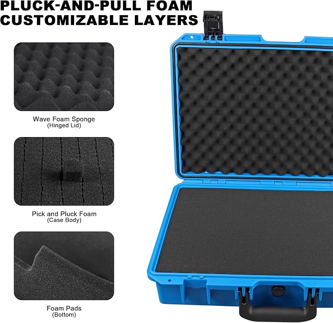 IP67 Waterproof Protective Hard Case with Custom Foam Insert, 18", Blue | For Technicians, Photographers And Field Work; Fits Tools, Cameras, Drones, Audio Gear, Electronics And Test Instruments