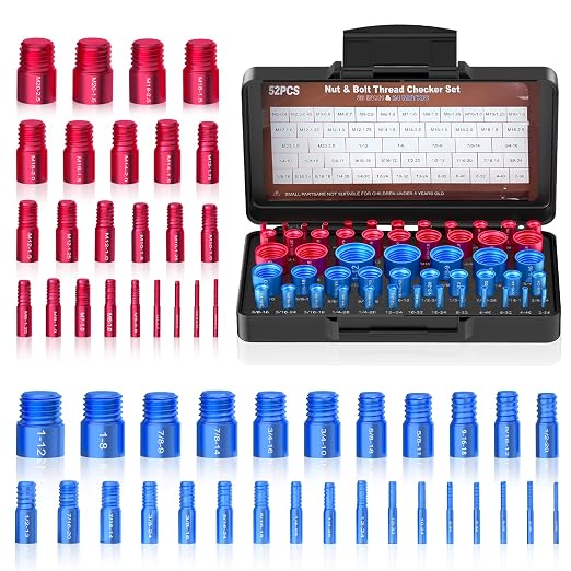 52PCS Thread Checker, Nut and Bolt Thread Checker, Thread Checker Kit in Standard and Metric (28 Standard & 24 Metric), Bolt Size Finder Checker Thread Gauge for Quickly Identify (52 Thread Checker)