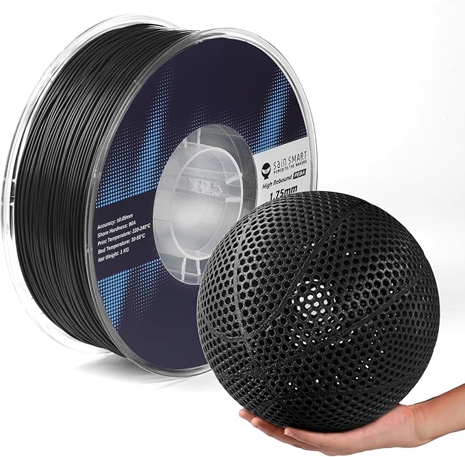 SainSmart PEBA High Rebound 90A Flexible Filament, 1KG (2.2lbs), Super TPU with 78% High Rebound, 20% Lighter & 2X Faster Printing, Nylon-Based Strength, Adjustable Flexibility, 1.75mm, Black