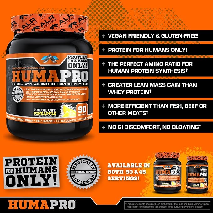 ALR Industries Humapro, Protein Matrix Formulated for Humans, Waste Less. Gain Lean Muscle, Fresh Cut Pineapple, 667 Grams