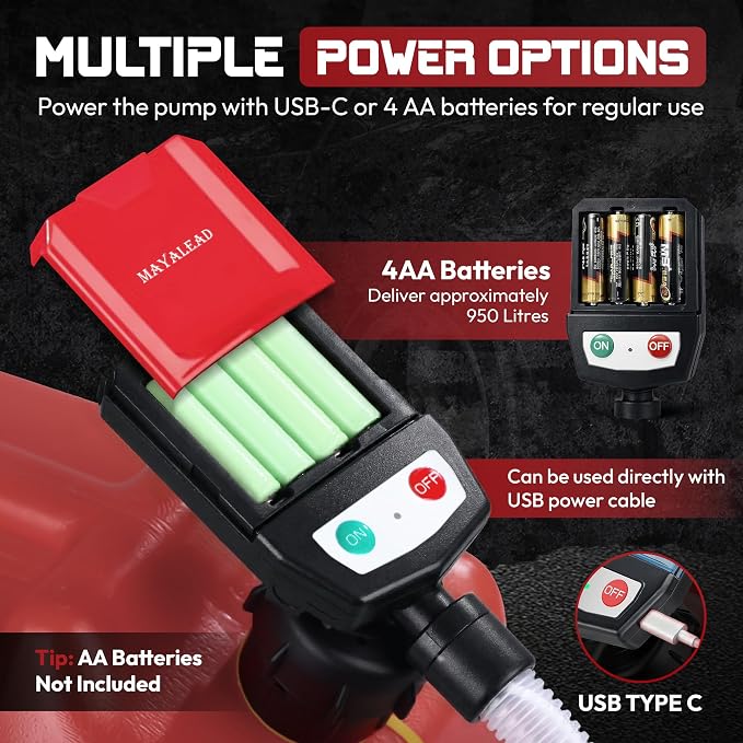 MAYALEAD Automatic Electric Fuel Transfer Pump, 3.8 GPM Portable Gas Can Pump, 51" Extra Long Hose, Battery or USB Powered, 4 Size Adapters with Leak Protection for Gasoline, Diesel, Kerosene, Oil