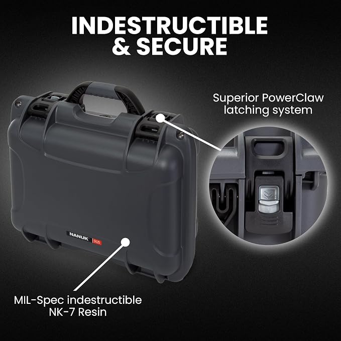 NANUK 915 Hard Case with Cubed Foam – Compact Waterproof Travel Camera Hard Case with Padded Dividers, 13.8” x 9.3” x 6.2” – Dustproof and Impact Resistant, Airline Carry-On Approved – Graphite