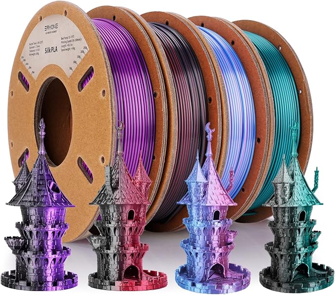ERYONE PLA Filament 3D Printer Filament Bundle Multicolor 1.75mm +/- 0.03mm, PLA Filament 250g Spool, 4 Rolls, Silk Dual Color 4