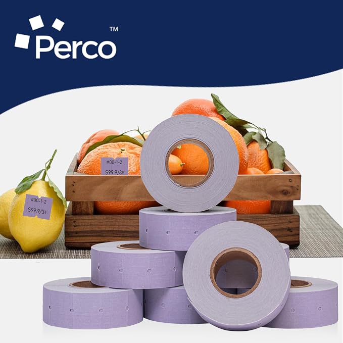 Perco 2 Line Lavender Labels - 6,000 Blank Price and Date Gun Labels for Perco 2 Line Price and Date Guns - 8 Rolls, 1 Sleeve - Made in USA
