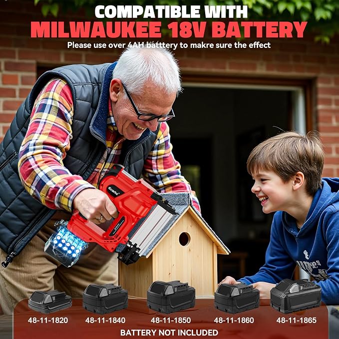 Ecarke 2" Electric Nail Gun Compatible with Milwaukee 18V Battery(Tool only),2 in 1 Cordless Brad Nailer Stapler with 1000 Nails,18 Gauge Nail Gun Battery Powered,2 Firing Modes for Trim Wood DIY