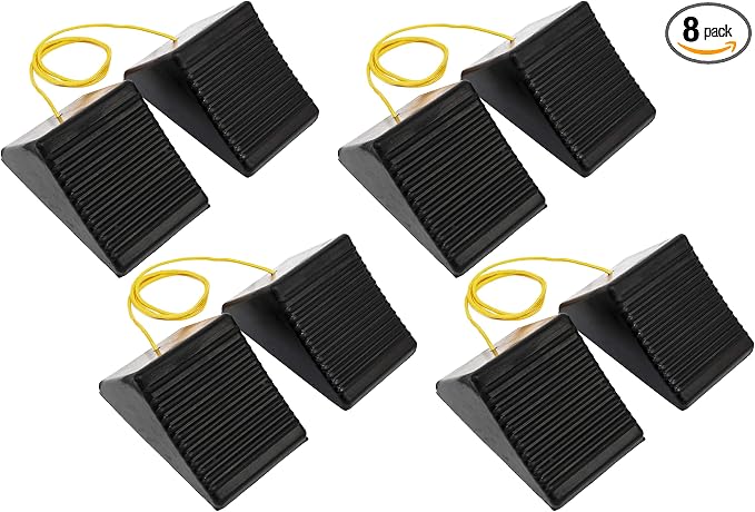 MaxxHaul 50012 Rubber Wheel Chock with Rope - 8" x 5" x 4", 2 Count (Pack of 4)