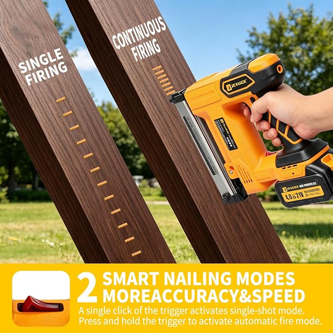 JEXUGK Cordless Brad Nailer, 18 GA Nail Gun Battery Powered with 2 x 4.0Ah Battery, 2 in 1 Electric Nail Gun with 1000 Brad Nails and 1000 Staples, Finish Nailer for Woodworking & Home Improvement