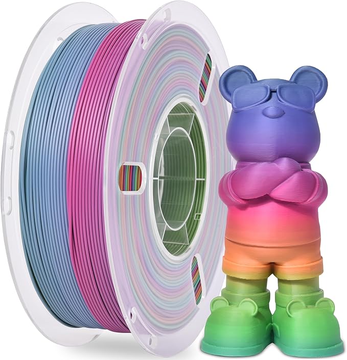 RAMBERY Matte Rainbow 3D Printer Filament 1.75mm Matte PLA Filament for 3D Printing Beginners, 1kg(2.2lb), Matte Rainbow Red Coral